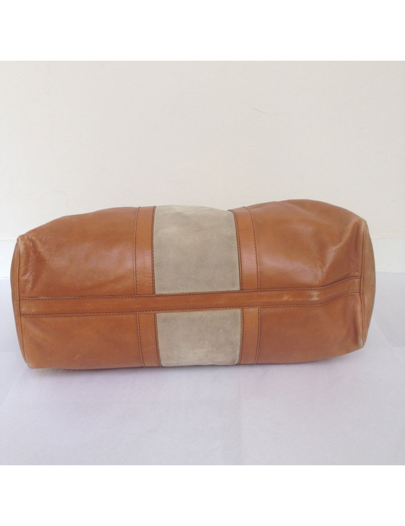 Sac weekender cuir caramel et daim beige 