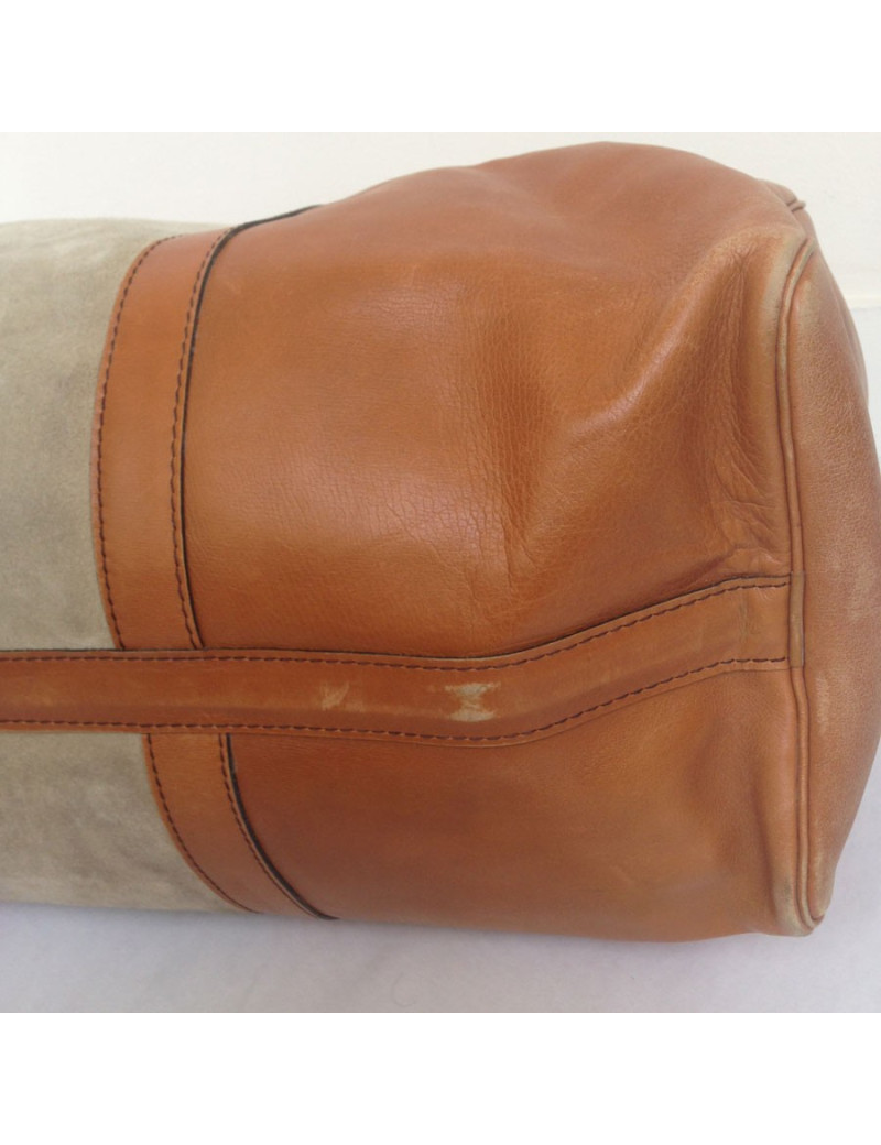 Sac weekender cuir caramel et daim beige 