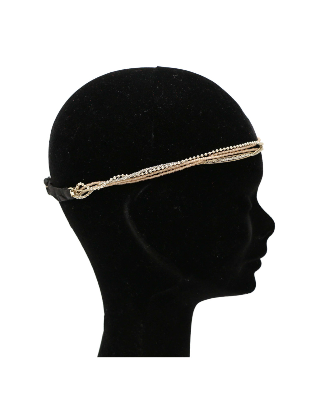  MAISON MICHEL light gold chain and pearly beads headband