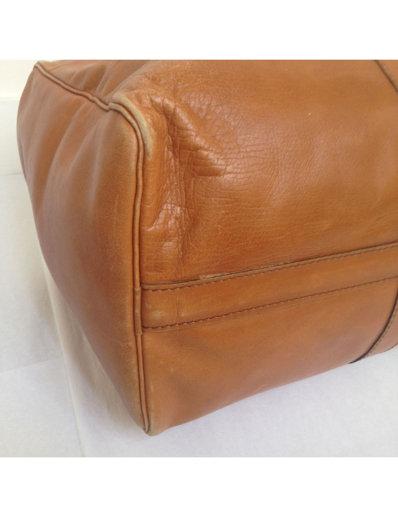 Sac weekender cuir caramel et daim beige 