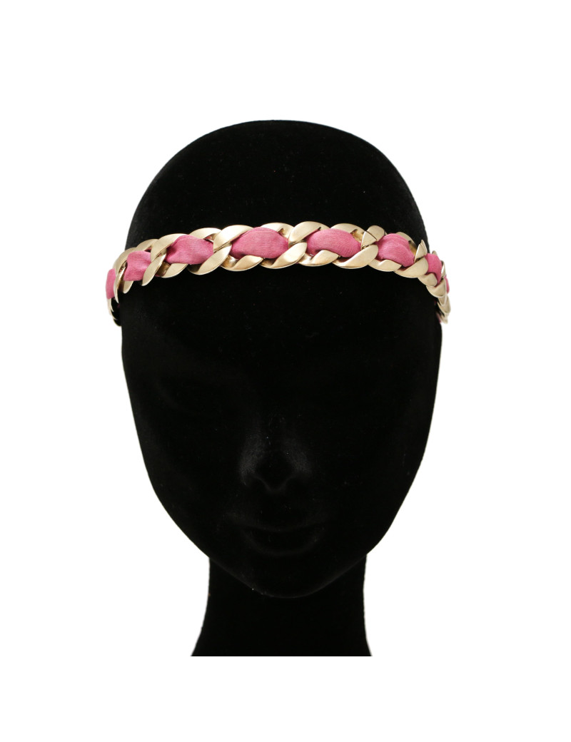 Serre-tête CHANEL chaine entrelacée tissu fuschia