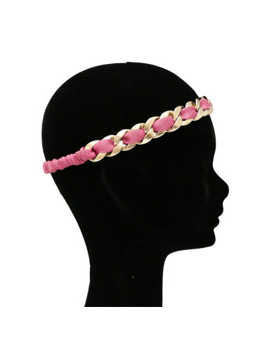 Serre-tête CHANEL chaine entrelacée tissu fuschia 2