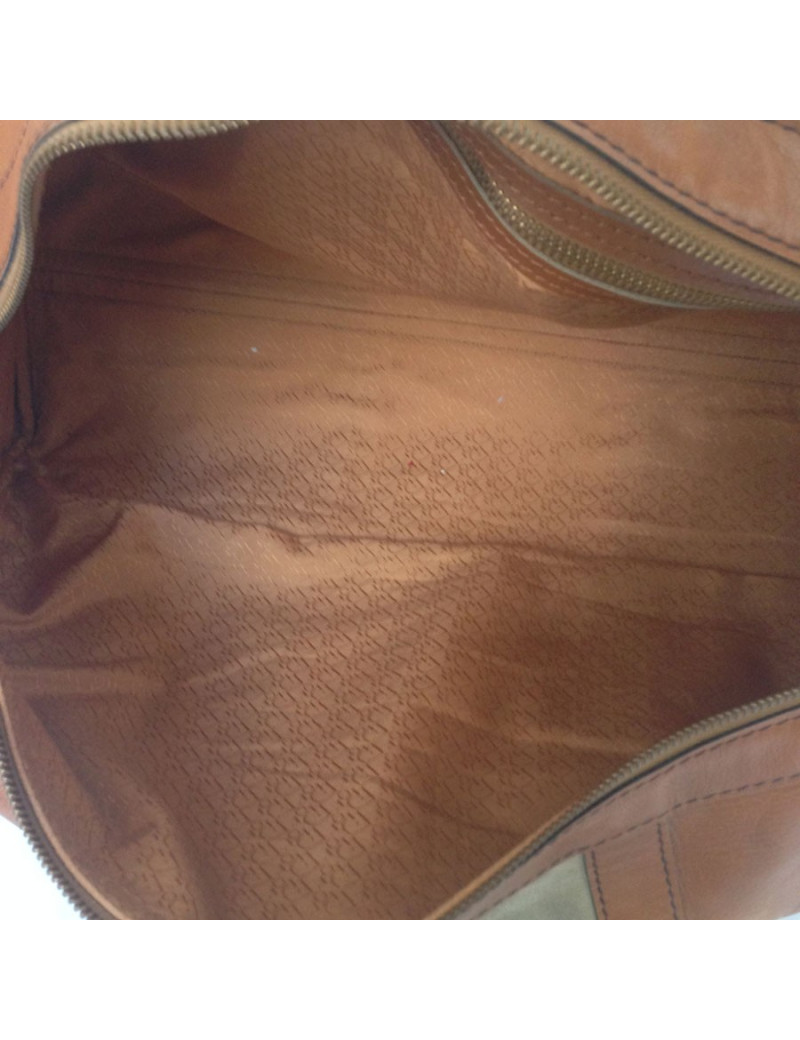 Sac weekender cuir caramel et daim beige 