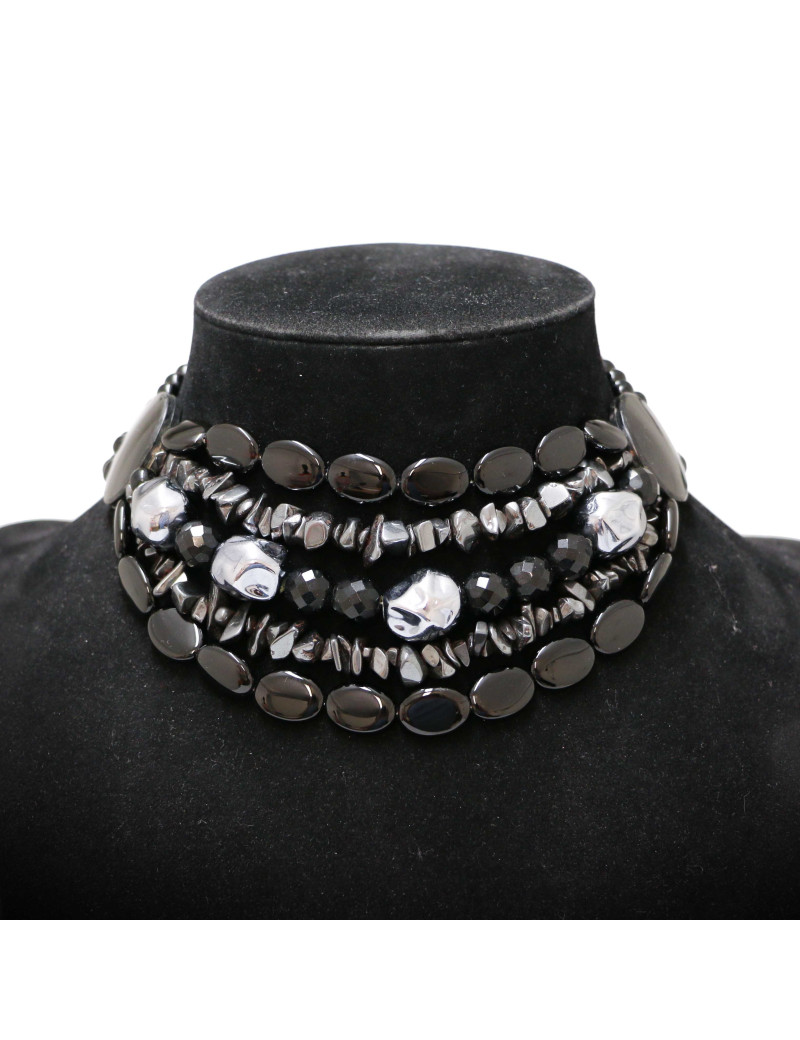 Collier YSL YVES SAINT LAURENT multirangs noir Vintage