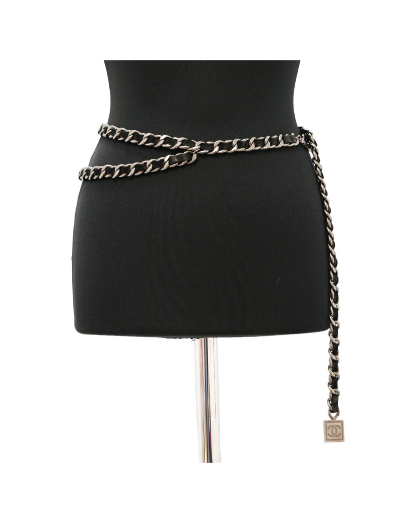 Ceinture CHANEL métal entrelacé de cuir noir