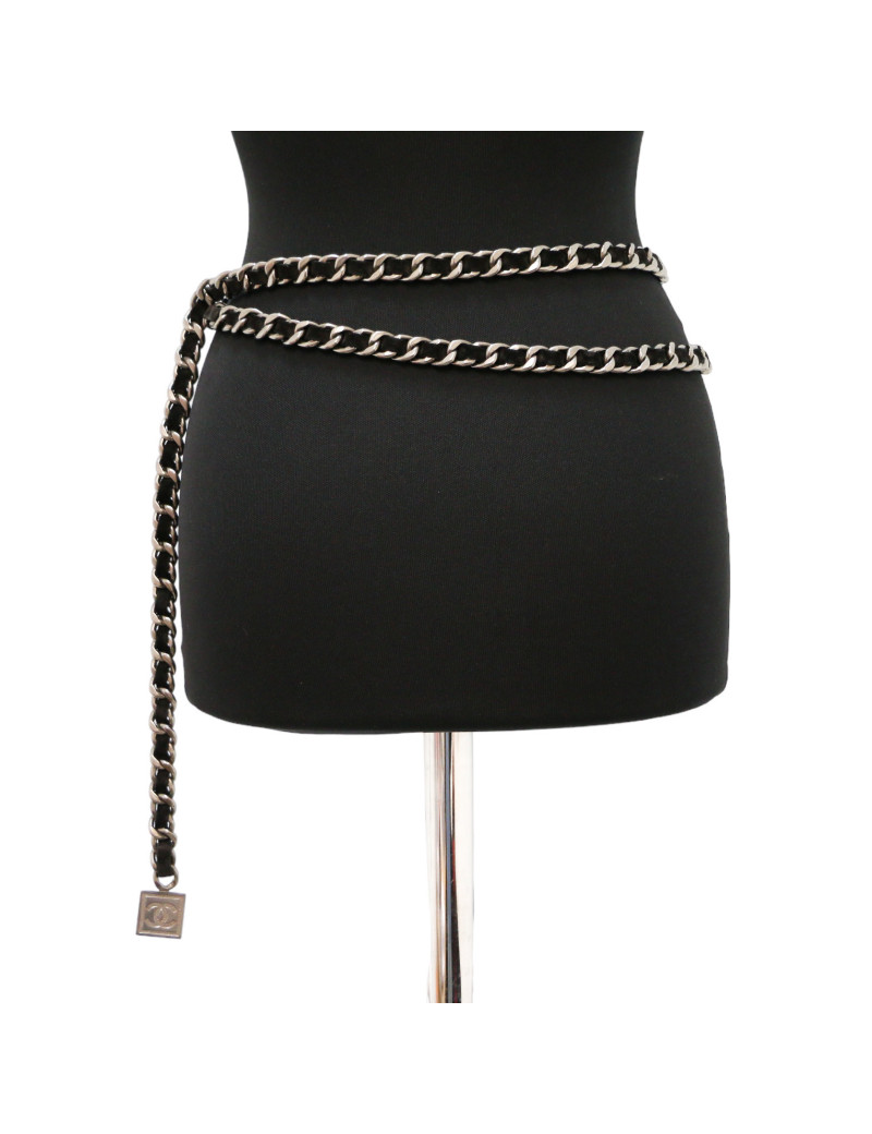 Ceinture CHANEL métal entrelacé de cuir noir