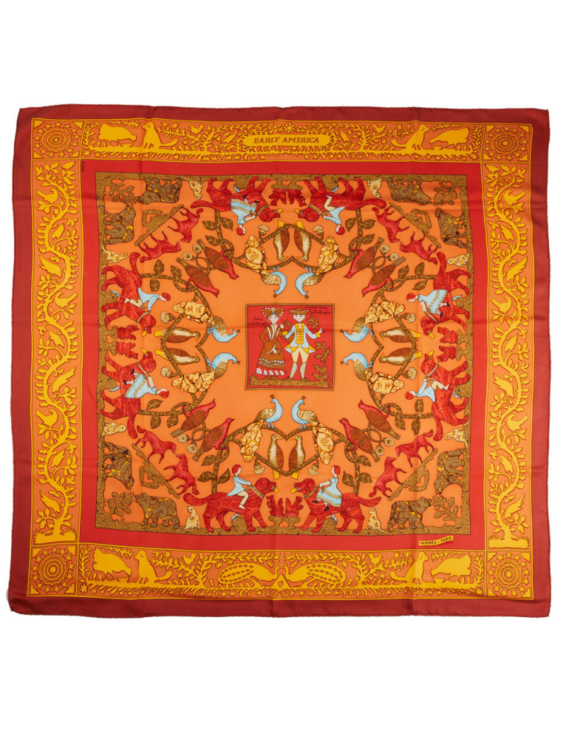 HERMES Early America silk square scarf