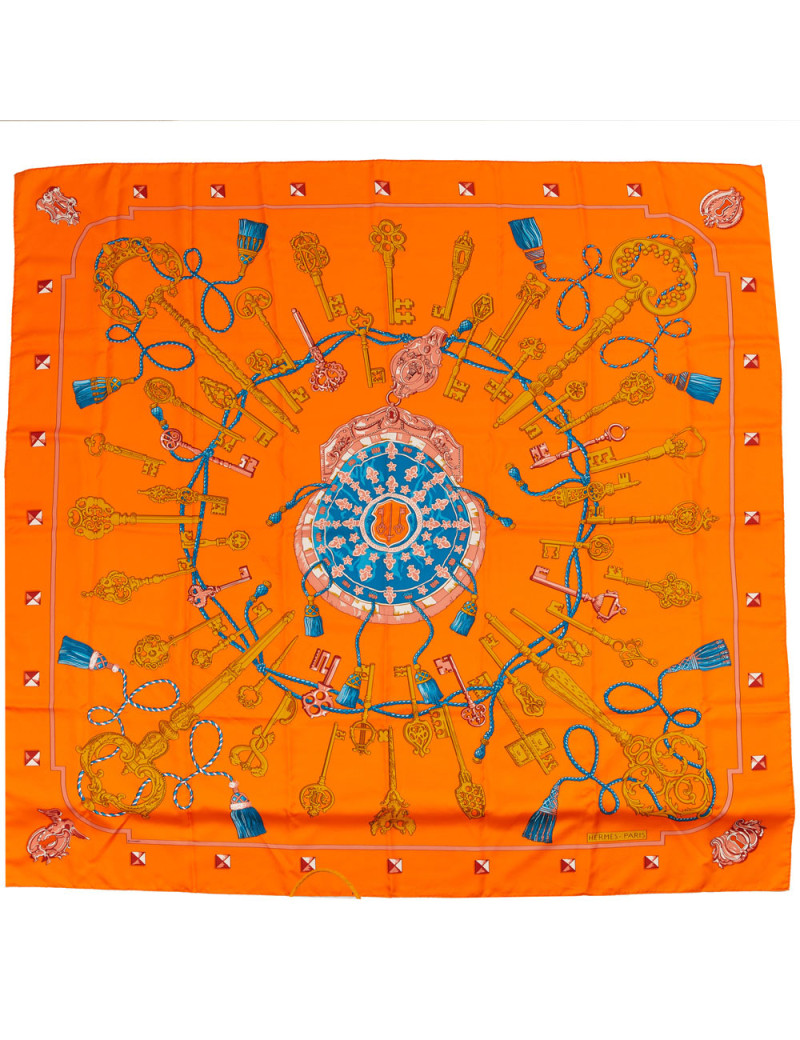 HERMES Les Clefs large silk square scarf