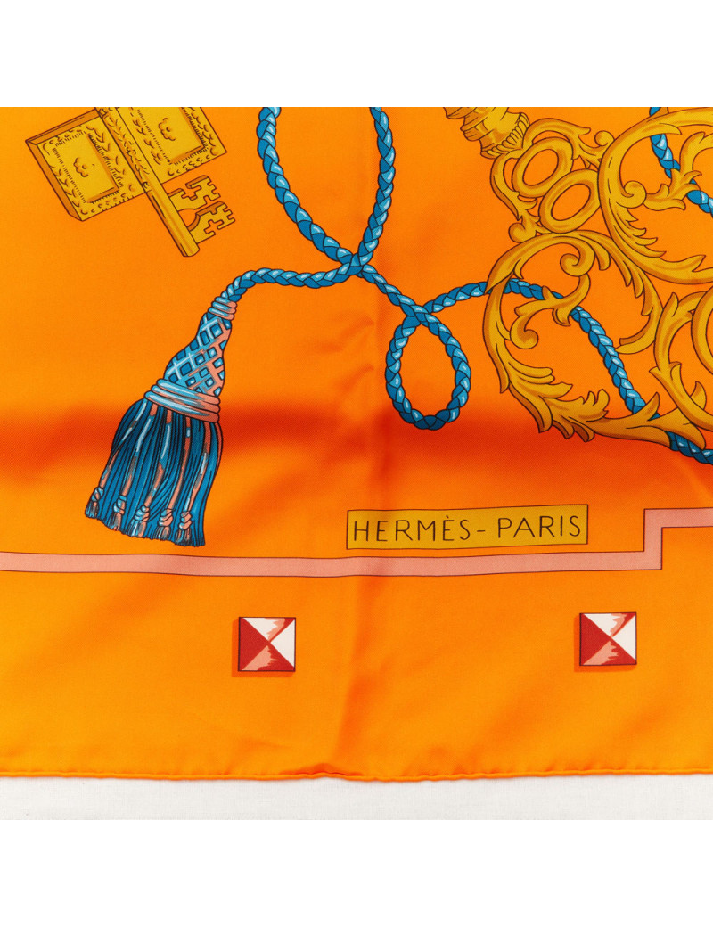 HERMES Les Clefs large silk square scarf