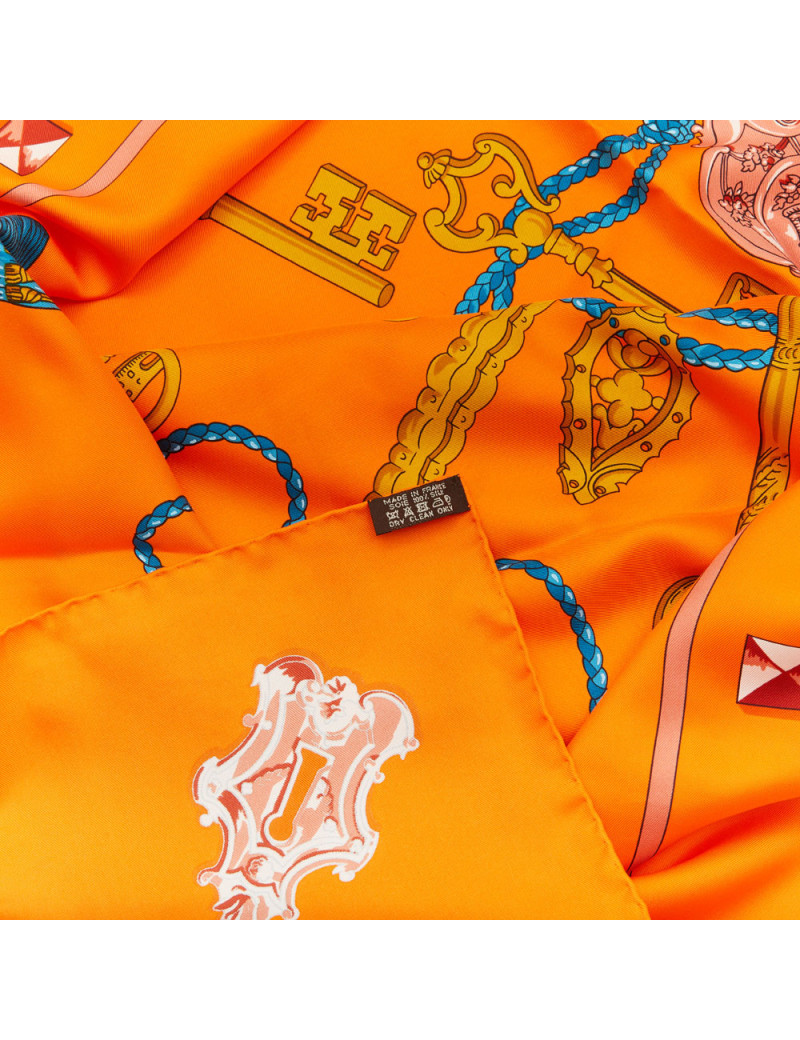 HERMES Les Clefs large silk square scarf