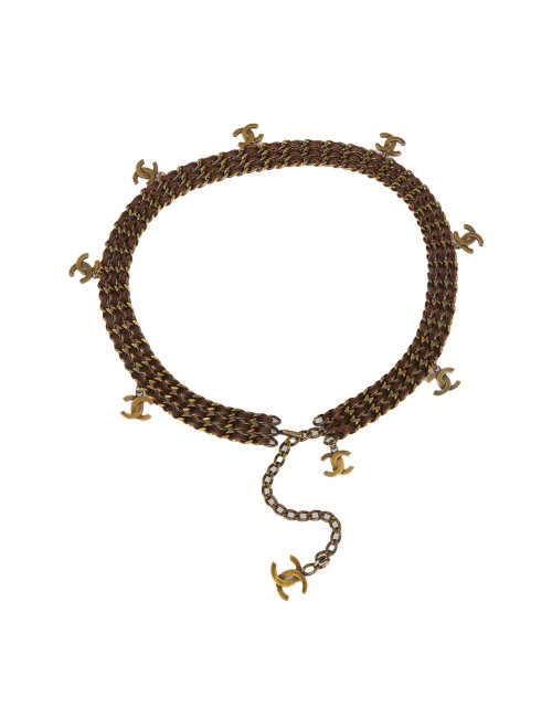 Ceinture CHANEL vintage chaine entrelacé de cuir marron