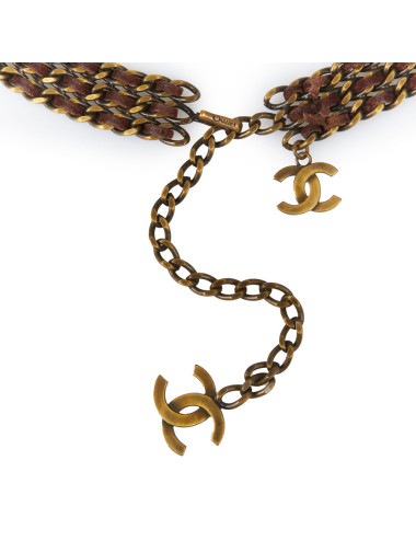 Ceinture CHANEL vintage chaine entrelacé de cuir marron 2