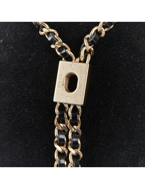 Collier CHANEL chaine entrelacée de cuir noir
