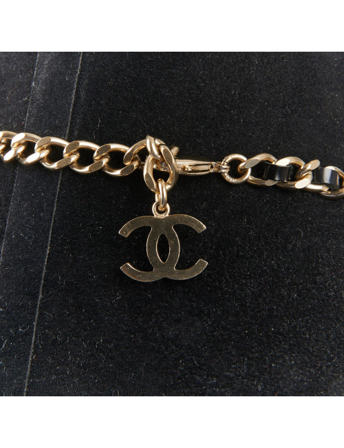 Collier CHANEL chaine entrelacée de cuir noir