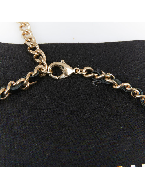 Collier CHANEL chaine entrelacée de cuir noir
