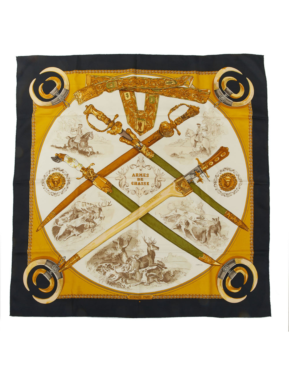 Carré HERMES Armes de chasse soie