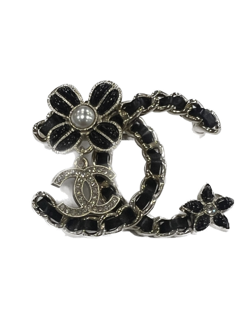 Broche CHANEL dorée entrelacéesz cuir
