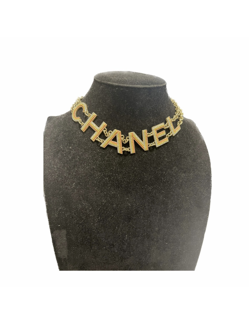 Collier CHANEL C H A N E L strass multicolores
