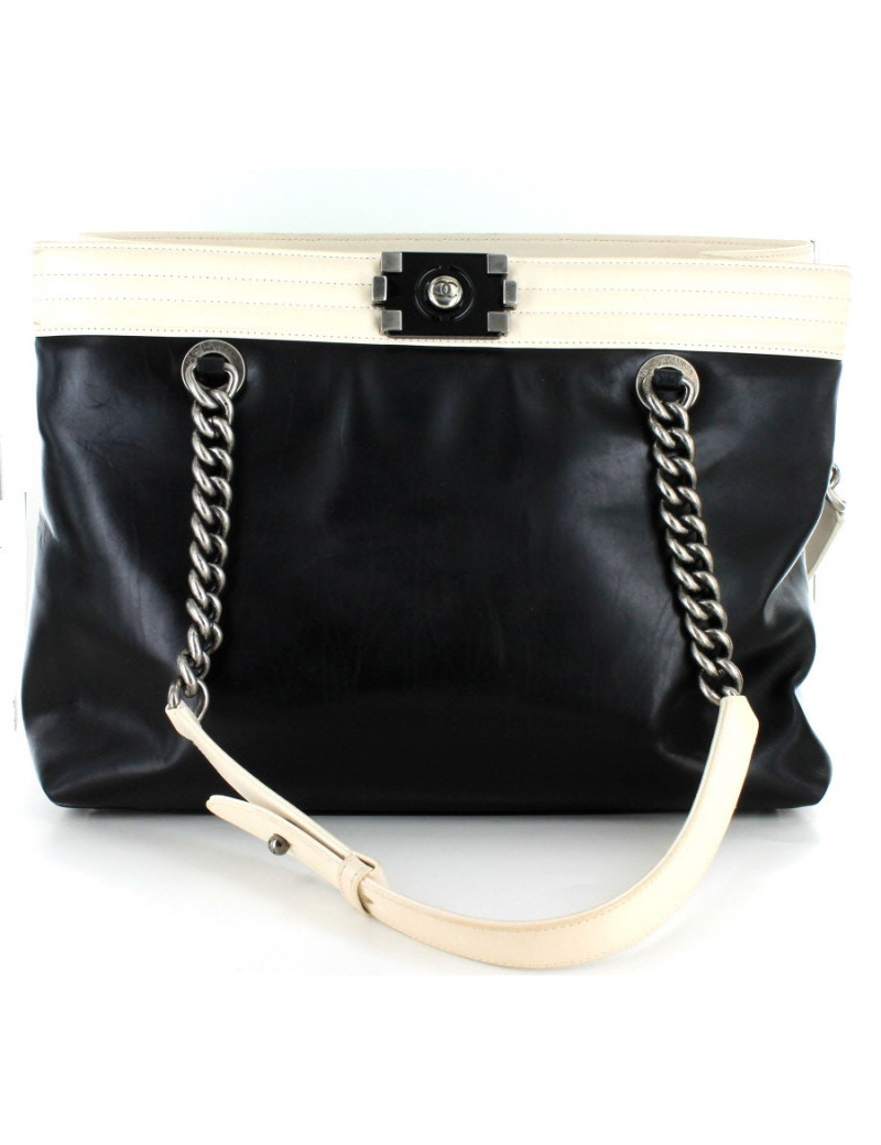 Sac CHANEL fermoir boy bicolore bleu et blanc