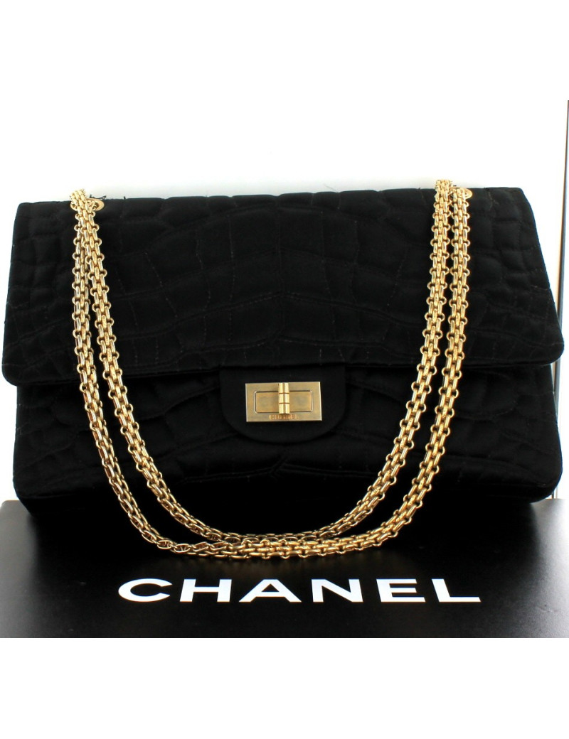 Sac 2.55 CHANEL  satin  noir chaîne dorée