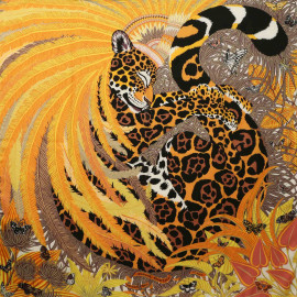 Châle HERMES Jaguar Quetzal cachemire soie 