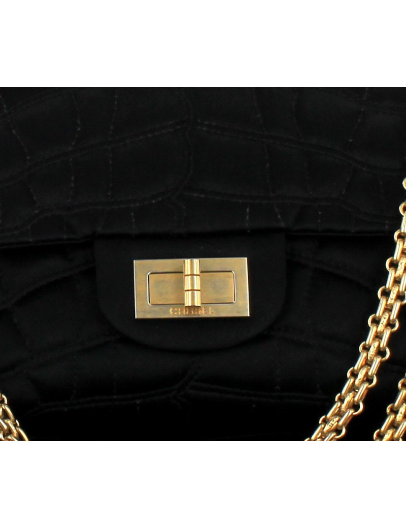 Sac 2.55 CHANEL  satin  noir chaîne dorée