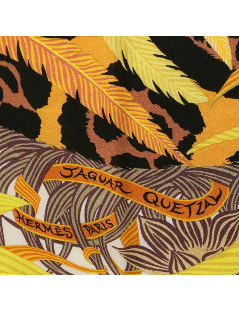 Châle HERMES Jaguar Quetzal cachemire soie 