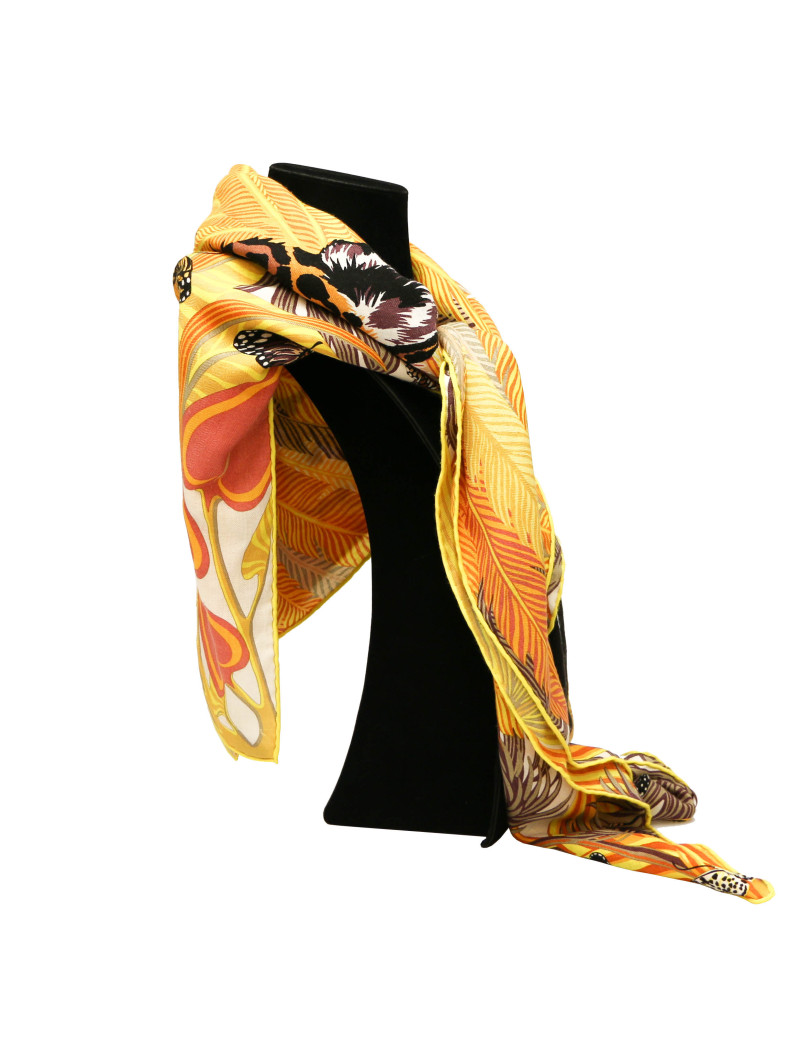 Châle HERMES Jaguar Quetzal cachemire soie 