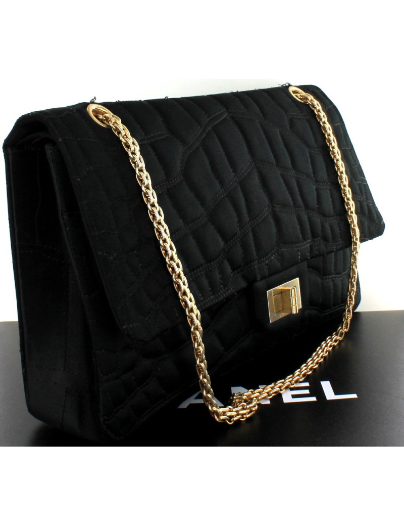 Sac 2.55 CHANEL  satin  noir chaîne dorée