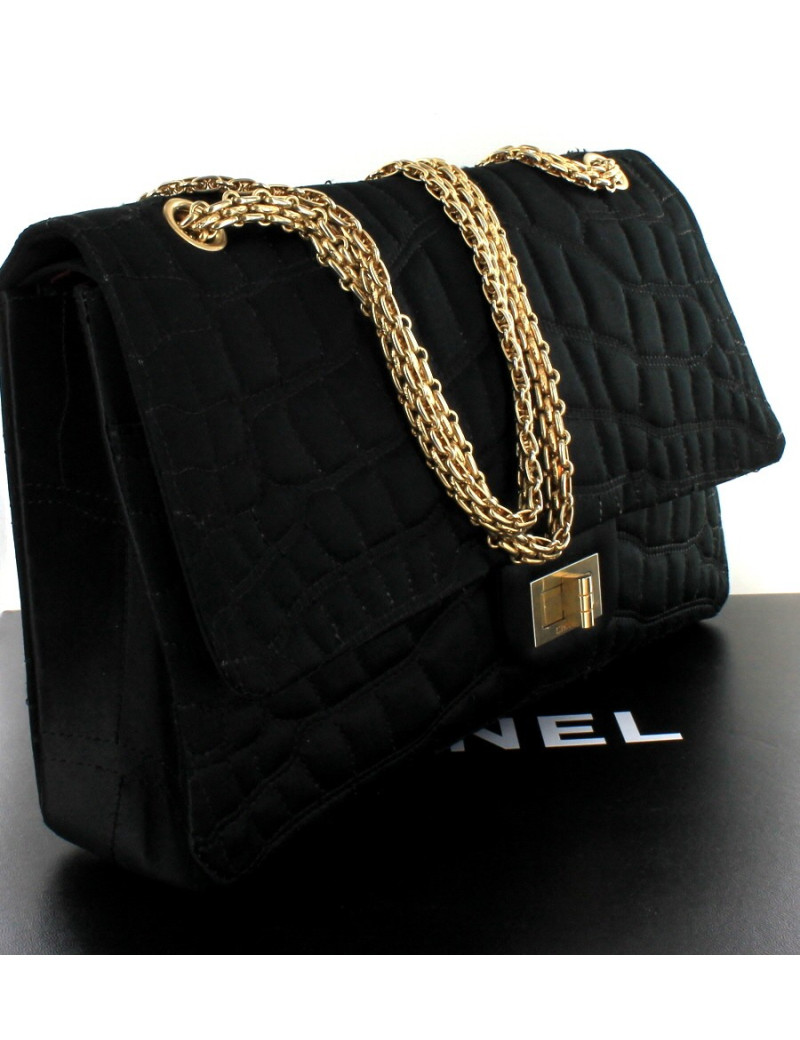 Sac 2.55 CHANEL  satin  noir chaîne dorée