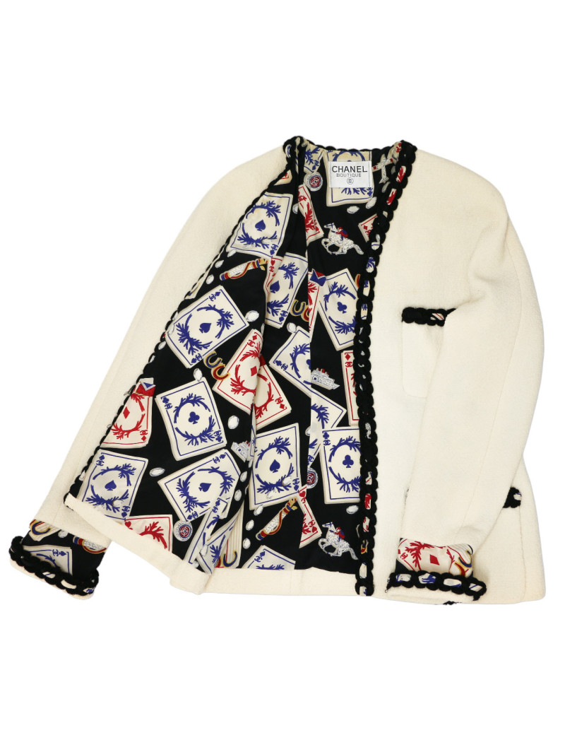 Veste CHANEL tweed blanc et noir vintage