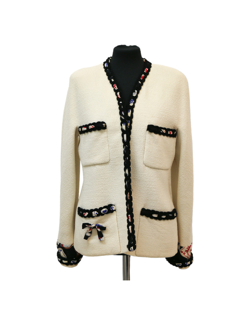 Veste CHANEL tweed blanc et noir vintage