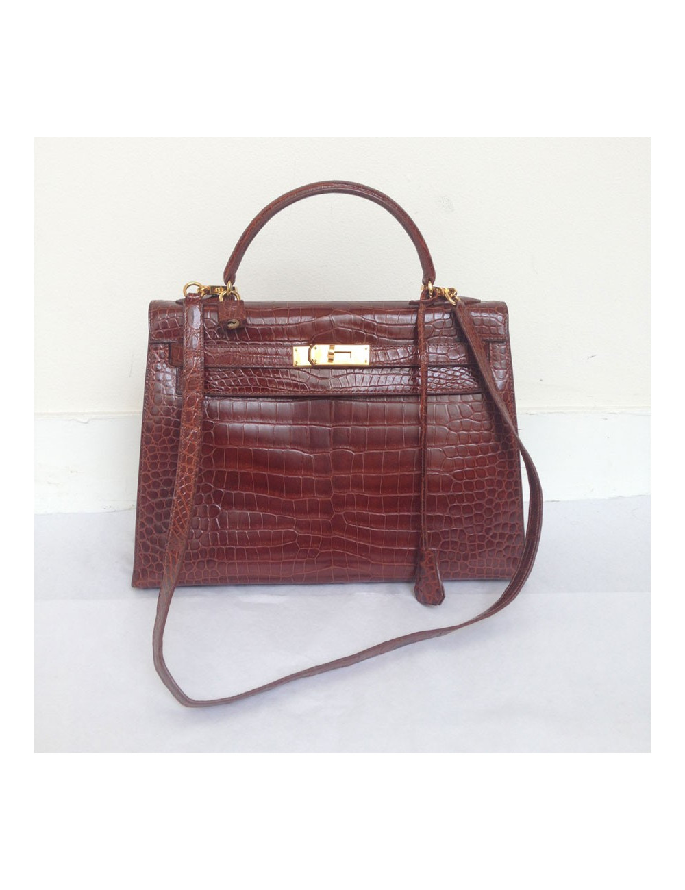 Kelly 32 sellier HERMÈS crocodile porosus caramel