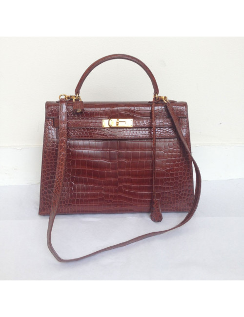 Kelly 32 sellier HERMÈS crocodile porosus caramel