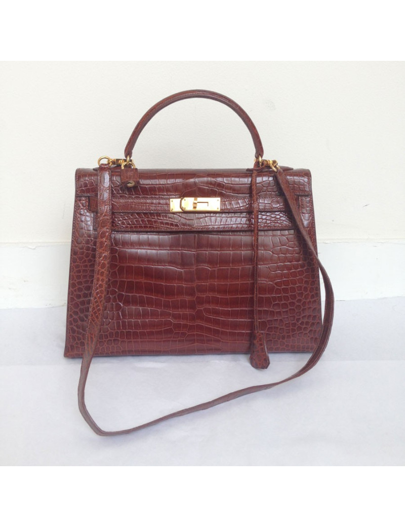 Kelly 32 sellier HERMÈS crocodile porosus caramel