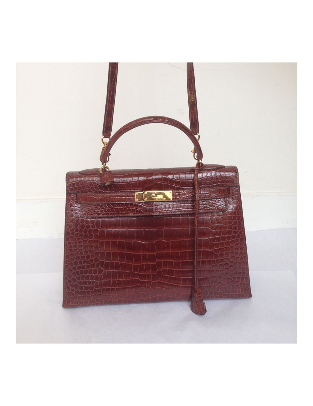 Kelly 32 sellier HERMÈS crocodile porosus caramel