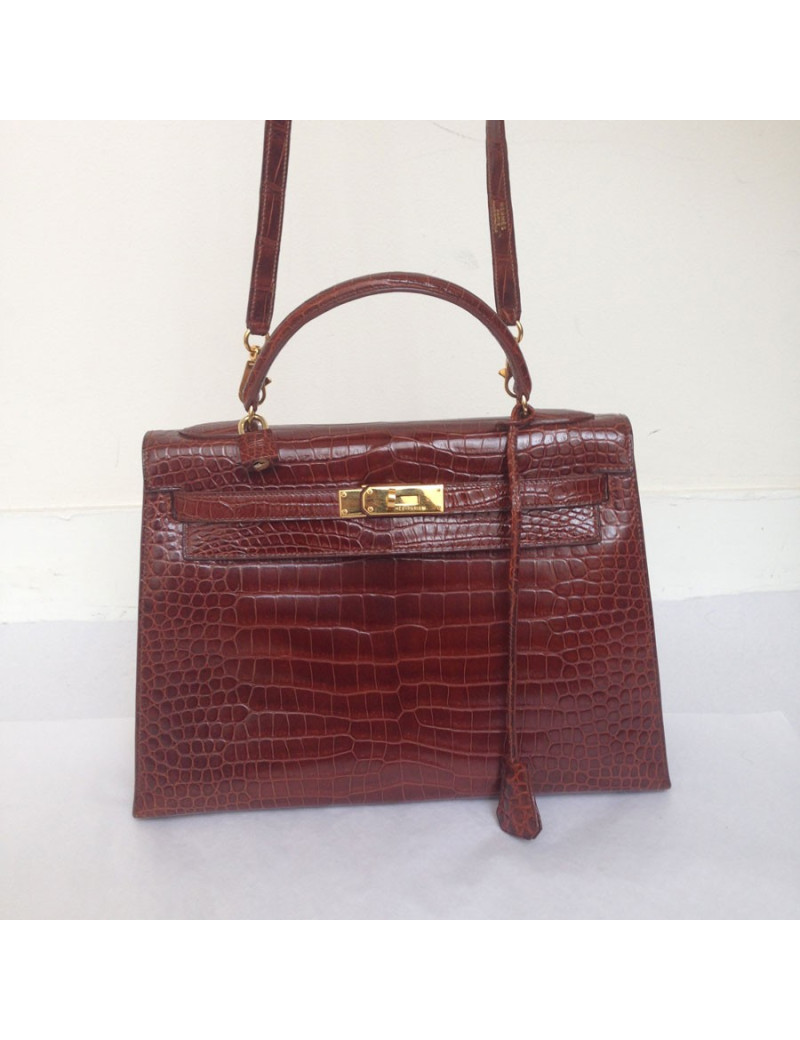 Kelly 32 sellier HERMÈS crocodile porosus caramel