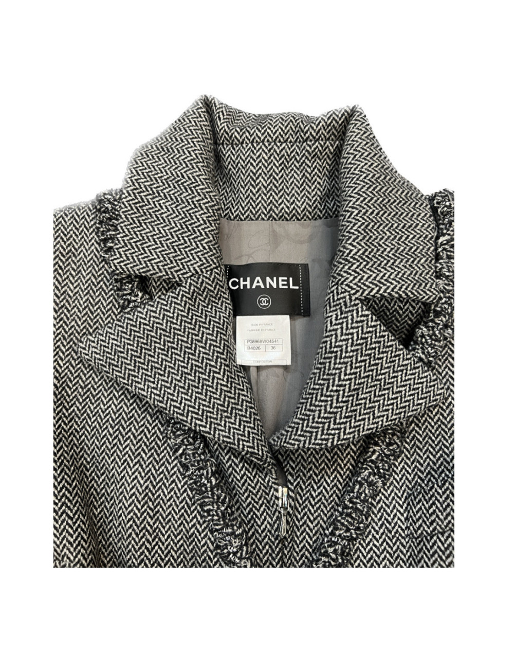 Manteau CHANEL T 38 chevrons gris