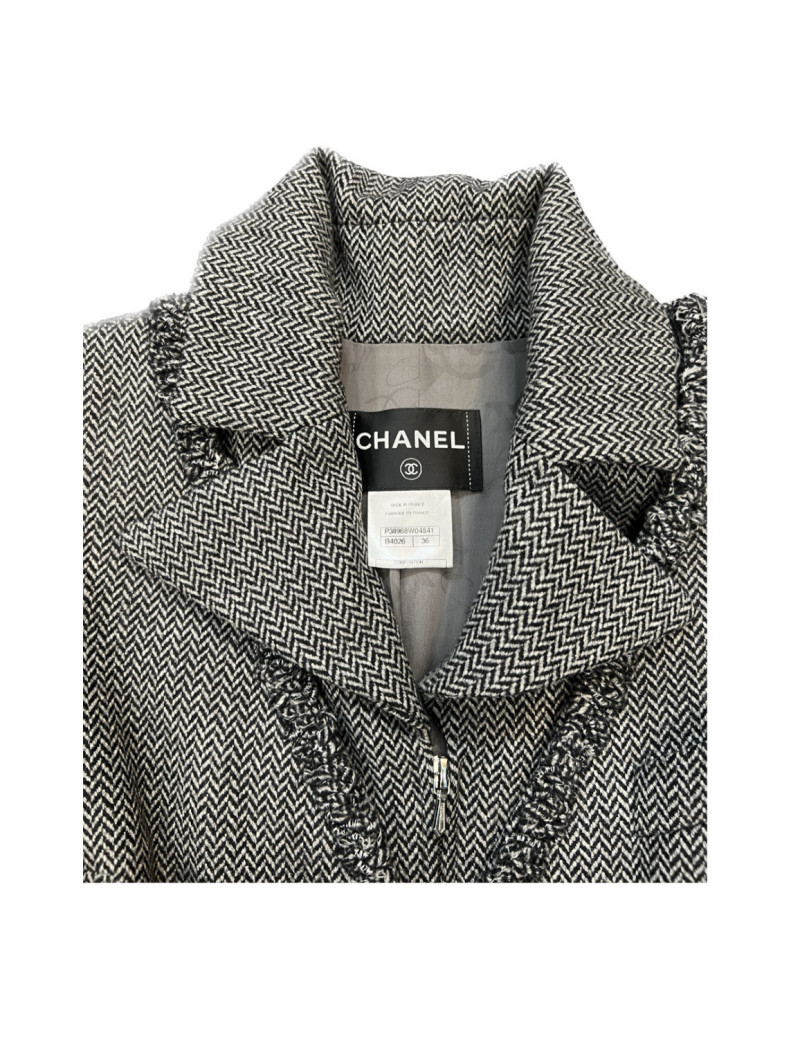 Manteau CHANEL T 38 chevrons gris
