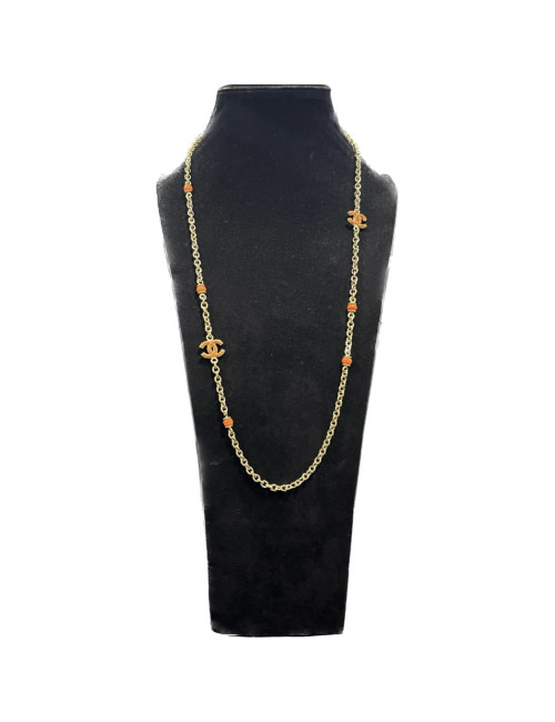 Sautoir CHANEL doré perles corail