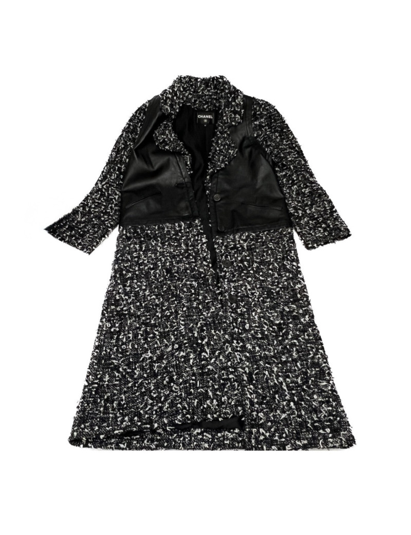 Manteau CHANEL tweed blanc et noir