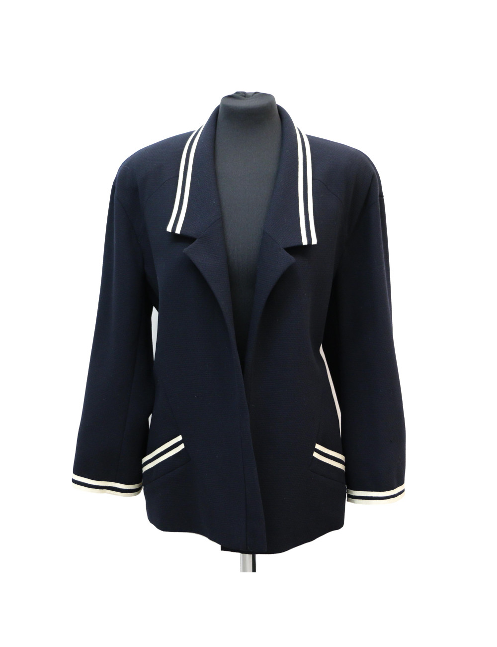 CHANEL blue jacket with white stripes