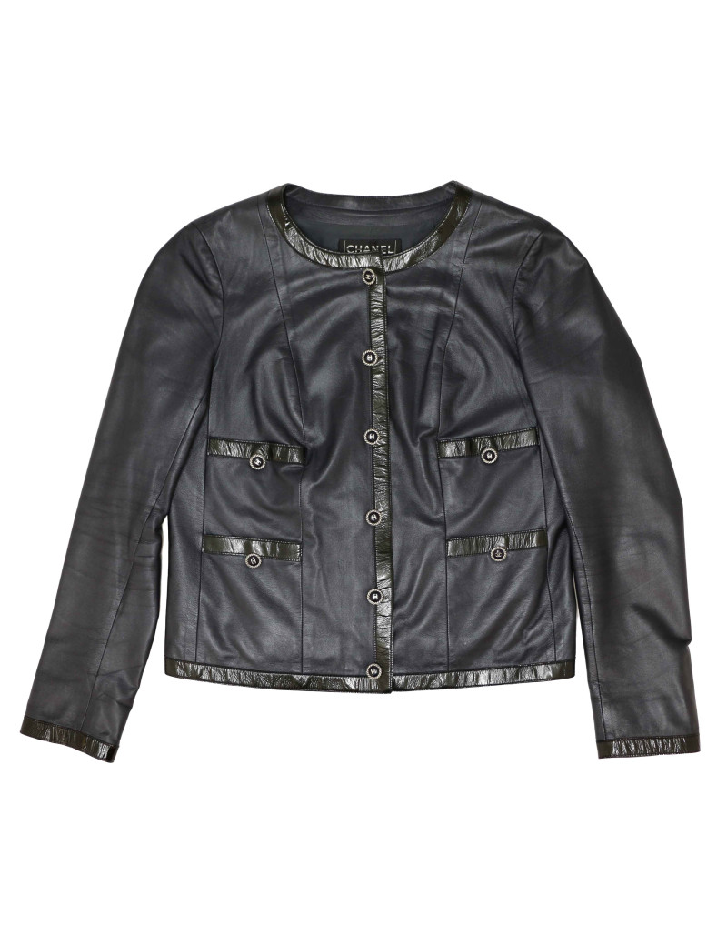 Veste T40 CHANEL cuir d'agneau bleu