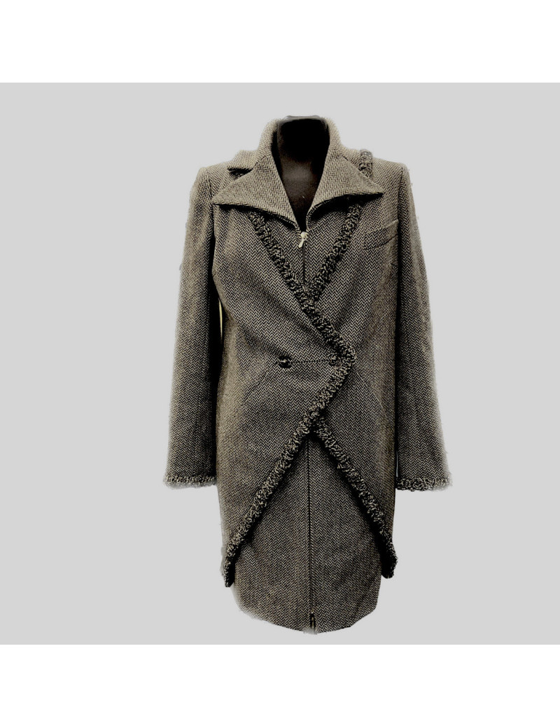 Manteau CHANEL T 38 chevrons gris