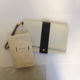 MARNI ecru varnished leather pouch