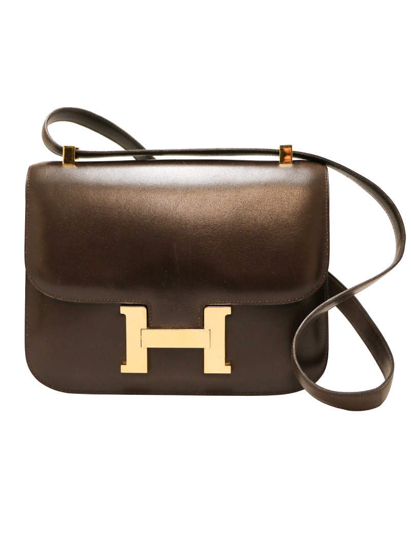 Sac Constance HERMES box marron vintage