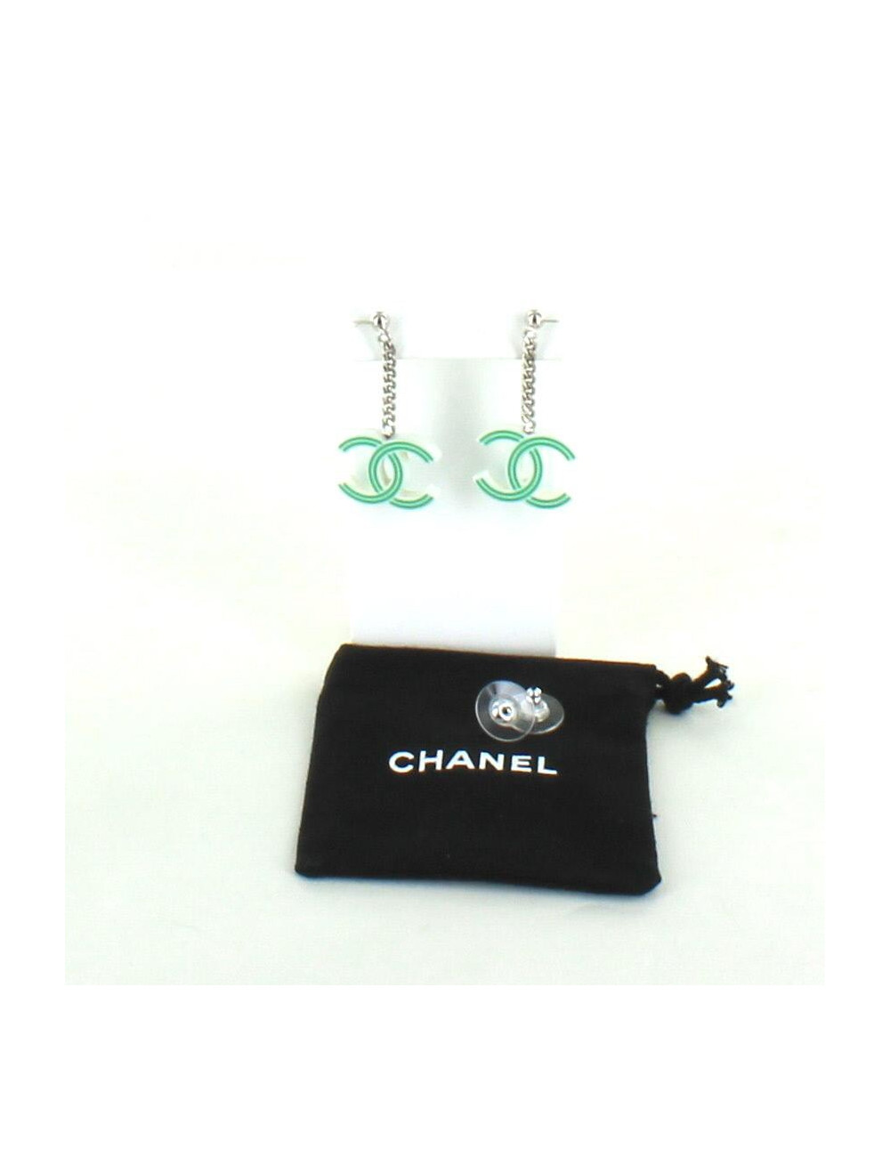 clous d'oreille double C vert CHANEL PM