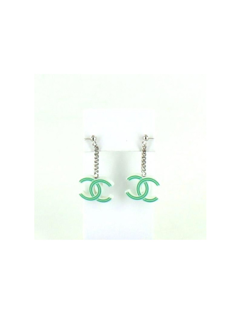 clous d'oreille double C vert CHANEL PM