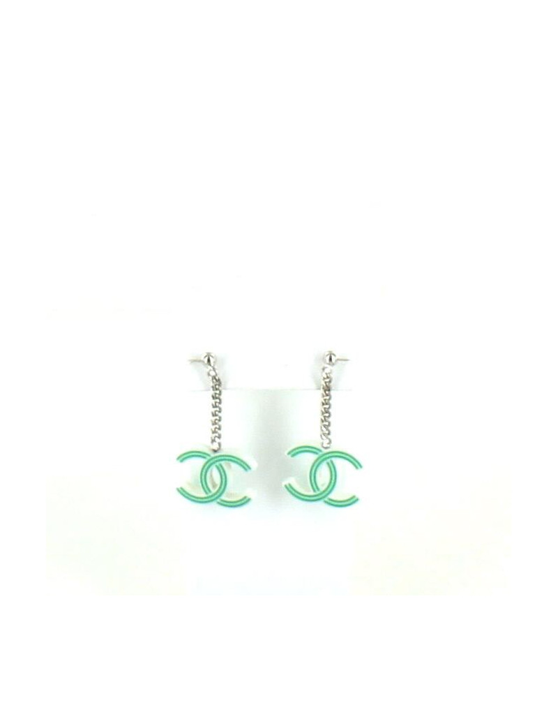 clous d'oreille double C vert CHANEL PM