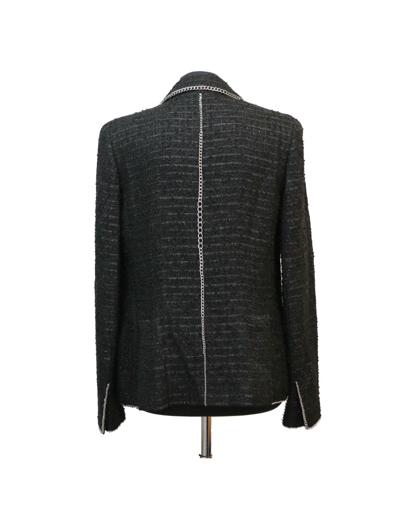 Veste CHANEL T 38 tweed noir et chaine argent